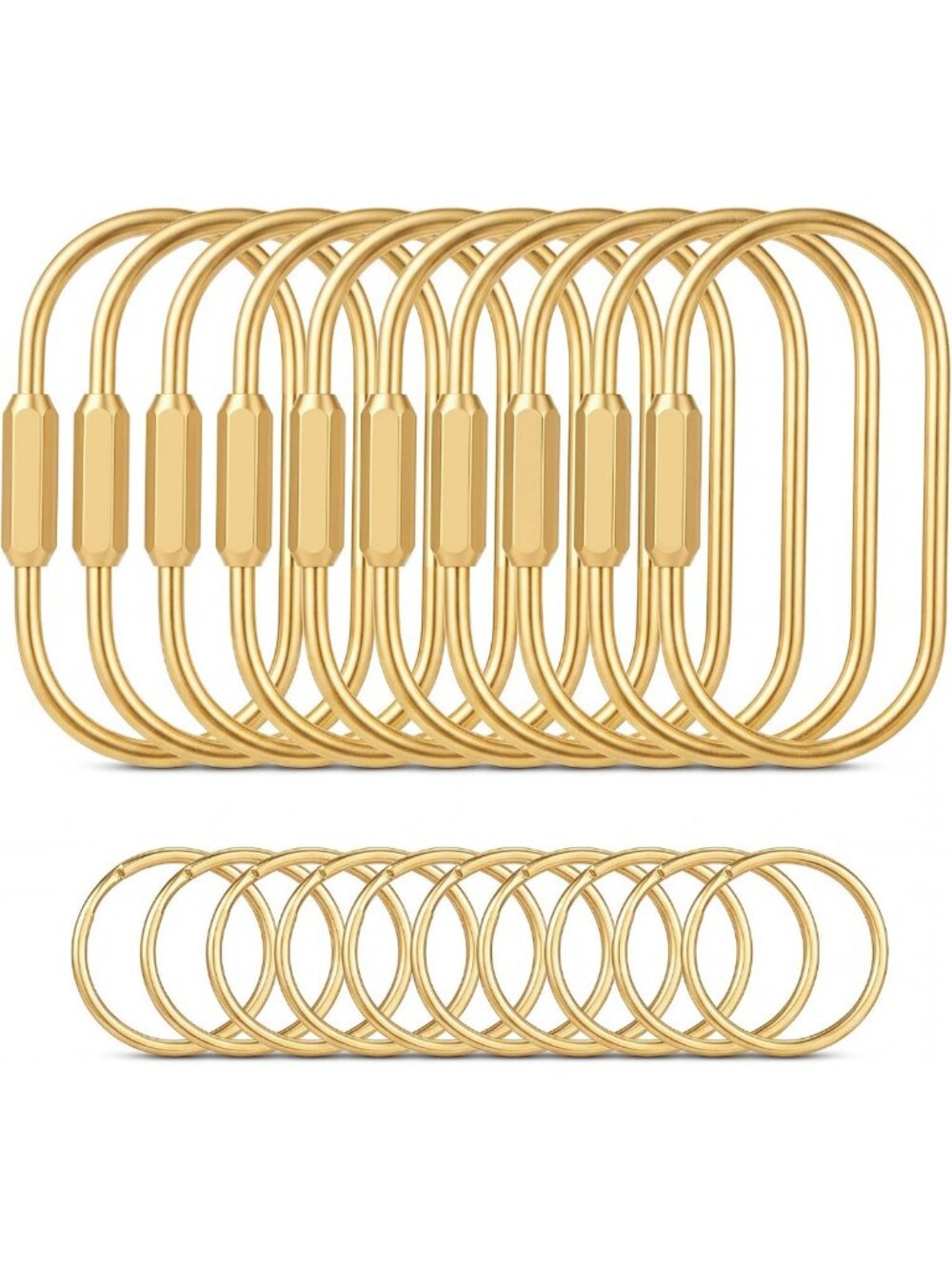 10 Pack Gold Brass Key Rings & Carabiner Clips - Keychain Organizer & Purse